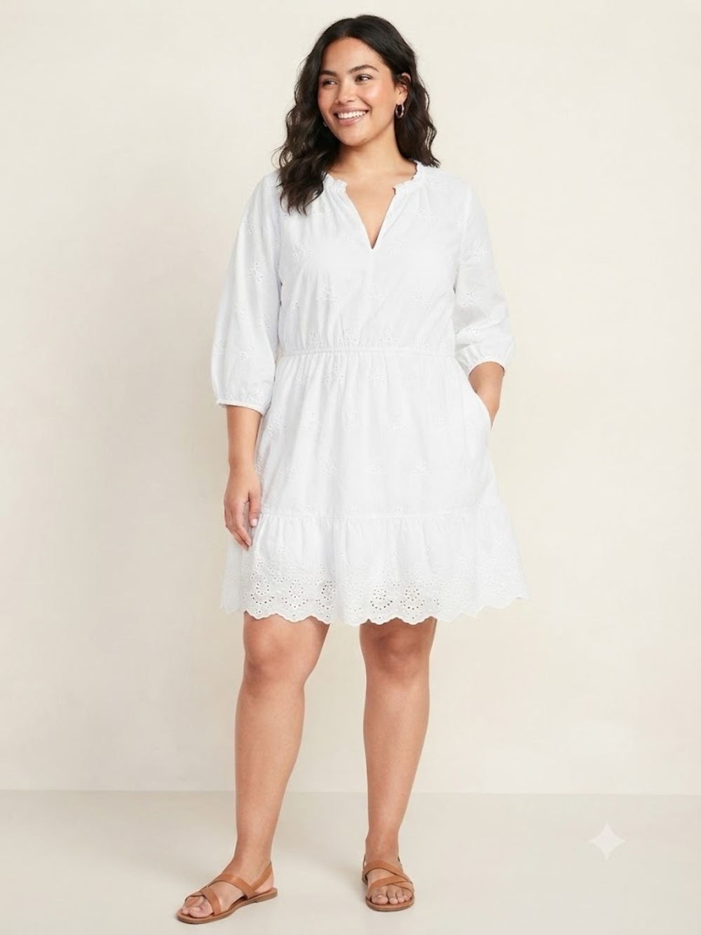 Knox Rose XXL White Eyelet V-Neck Tiered Dress